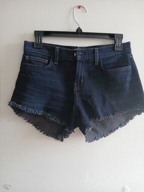 L'AGENCE Dark Blue Frayed Hem Denim Shorts
